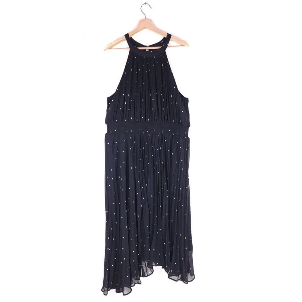 NEW City Chic Miriam Chiffon Pleated Halter Midi Dress Black Polkadot Plus 20